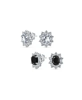 Bling Jewelry Set of 2 Classic Crown Black Clear 1.5 Ct Cz Stud Earring Silver Plated