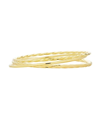 Bling Jewelry Set of 3 Simple Thin Twist Stacking Bangle Round Yellow Gold Plated 2.5MM