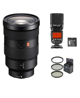 Sony Fe 24-70mm f/2.8 Gm Lens for Sony E, Bundle with Flashpoint Zoom Li-ion R2 Ttl Flash, 82mm Filter Kit, Cleaning Kit