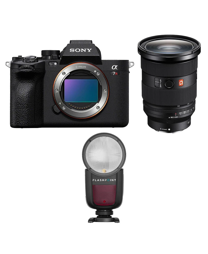 Sony Alpha a7R V Mirrorless Camera with Fe 24-70mm f/2.8 Gm Ii Lens, Bundle with Flashpoint Zoom Li-on X R2 Ttl Flash