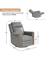 Jaime Genuine Leather Swivel Power Recliner Built-in Usb Port with Adjustable Headrest