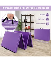 4-Panel Pu Leather Folding Exercise Mat with Carrying Handles-Purple