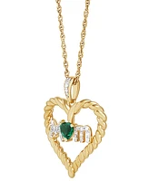 Lab-Created Emerald (1/5 ct. t.w.) & Diamond Accent Mom Heart Pendant Necklace in 14k Gold-Plated Sterling Silver, 16" + 2" extender