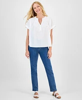Style Co Women's Cotton Pintucked Camp Top, Exclusively at Macy's
