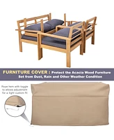 4PCS Patio Furniture Set Acacia Wood Thick Cushion Loveseat Sofa
