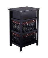 3 Tiers Wooden Storage Nightstand with 2 Baskets and 1 Drawer
