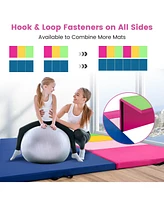 4-Panel Pu Leather Folding Exercise Mat with Carrying Handles-Green