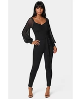 Bebe Women's Printed Mesh Off Shoulder Catsuit