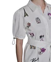 Karl Lagerfeld Paris Petite Embroidered Button-Front Dress