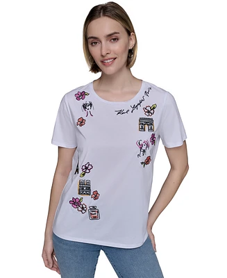 Karl Lagerfeld Paris Petite Multi Embroidered T-Shirt