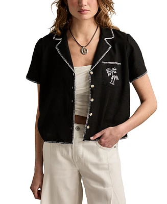 Lucky Brand Women's Embroidered Beach Camp Shirt