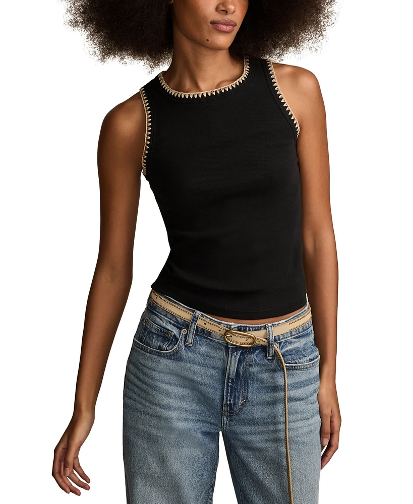 Lucky Brand Women's Crochet-Trim Crewneck Tank Top