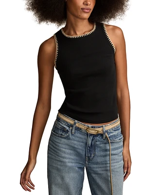Lucky Brand Women's Crochet-Trim Crewneck Tank Top