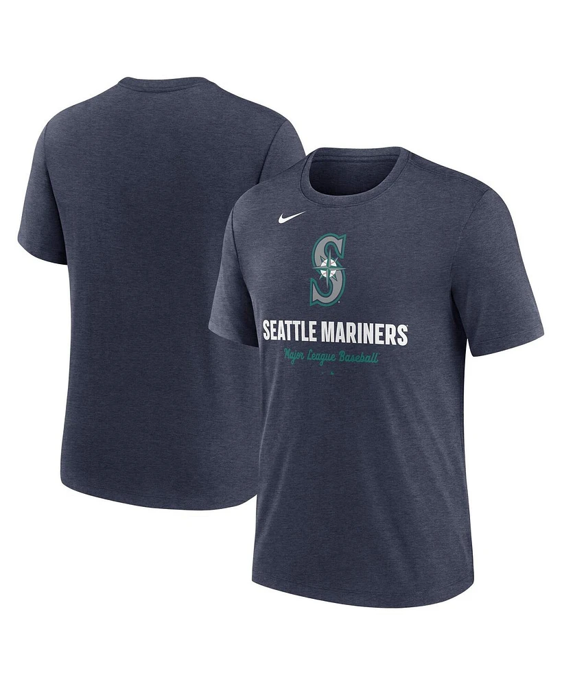 Nike Men's Heather Navy Seattle Mariners Logo Tri-Blend T-Shirt