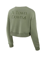 Fanatics Women's Olive Atlanta Braves Relax Studio Cropped Pullover Sweatshirt