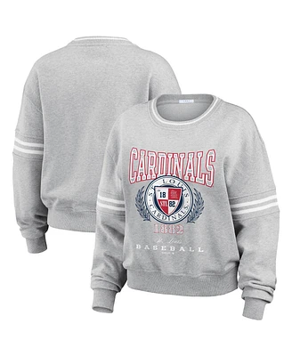 Wear By Erin Andrews Women's Heather Gray St. Louis Cardinals Domestic Crest Pullover Sweatshirt