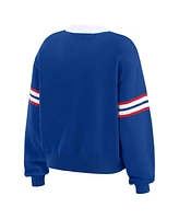 Wear By Erin Andrews Women's Blue New York Rangers Cropped Lace-Up Sweater