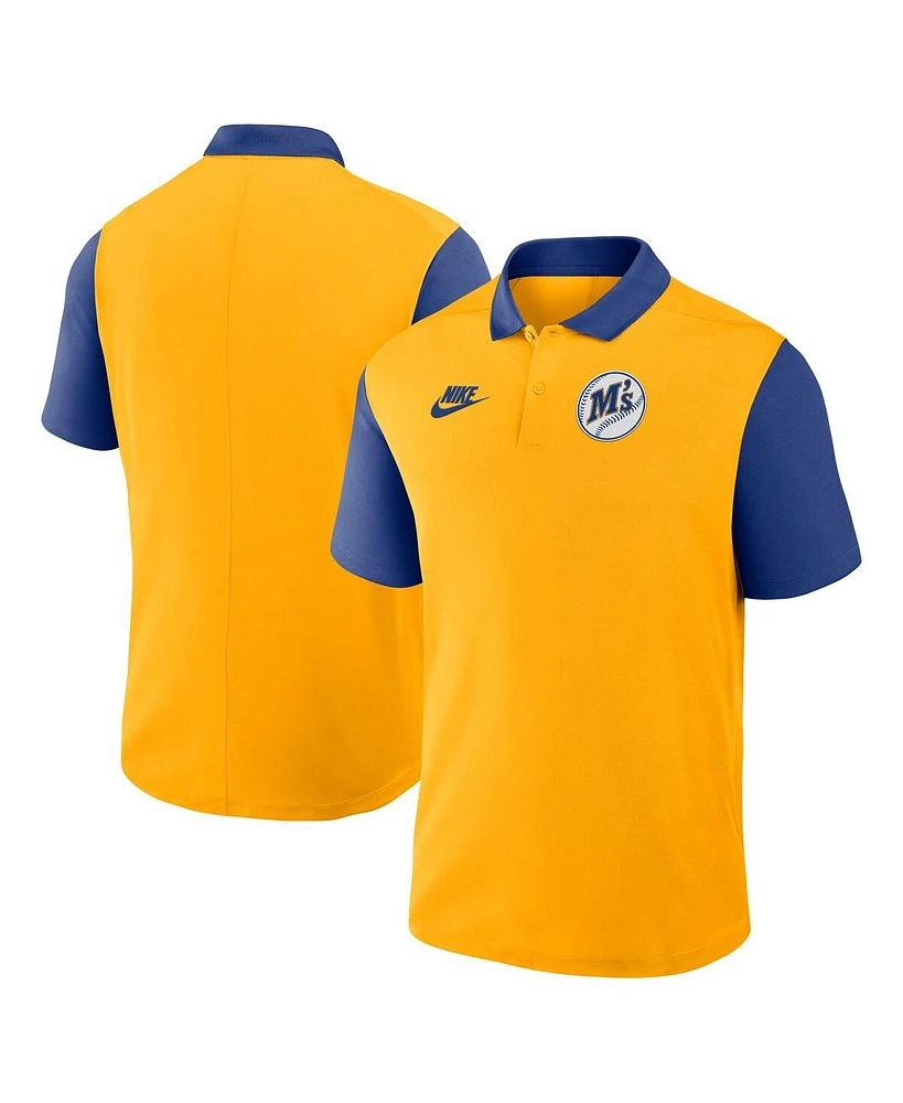 Nike Men's Gold/Royal Seattle Mariners Cooperstown Collection Color-Block Victory Performance Polo Shirt