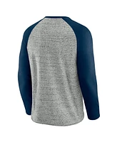 Fanatics Men's Heather Gray Cleveland Guardians Raw Edge Raglan Long Sleeve Baseball T-Shirt