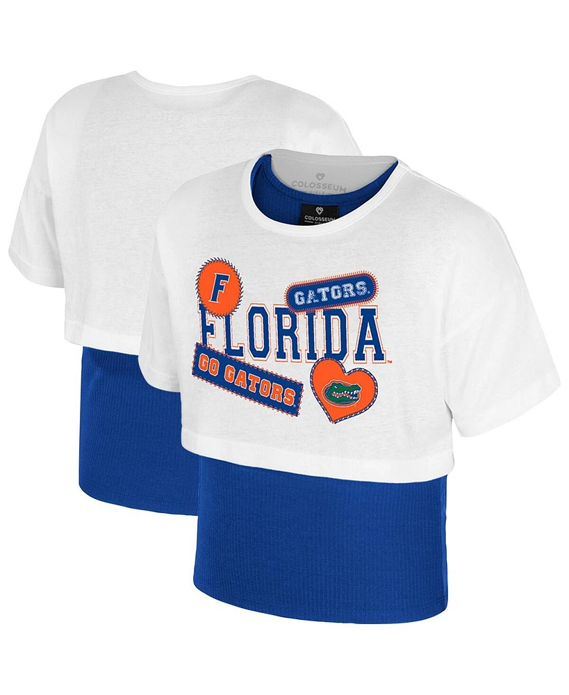 Colosseum Girl's Big Boys and Girls White Florida Gators Gale Cropped 2Fer Top