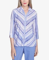 Alfred Dunner Petite Santa Fe Mitered Iris Stripe Button Down Top
