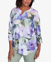 Alfred Dunner Petite Santa Fe Dramatic Pansies Print Top
