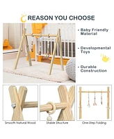 Costway Baby Foldable Wooden Gym with 3 Wooden Teething Toys