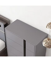 Bedside table with five drawers, side table with adjustable feet, grey wooden end table, suitable for bedrooms, living rooms, offices