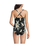 Lands' End Women's Slender Suit Pleated Low Leg One Piece Swimsuit