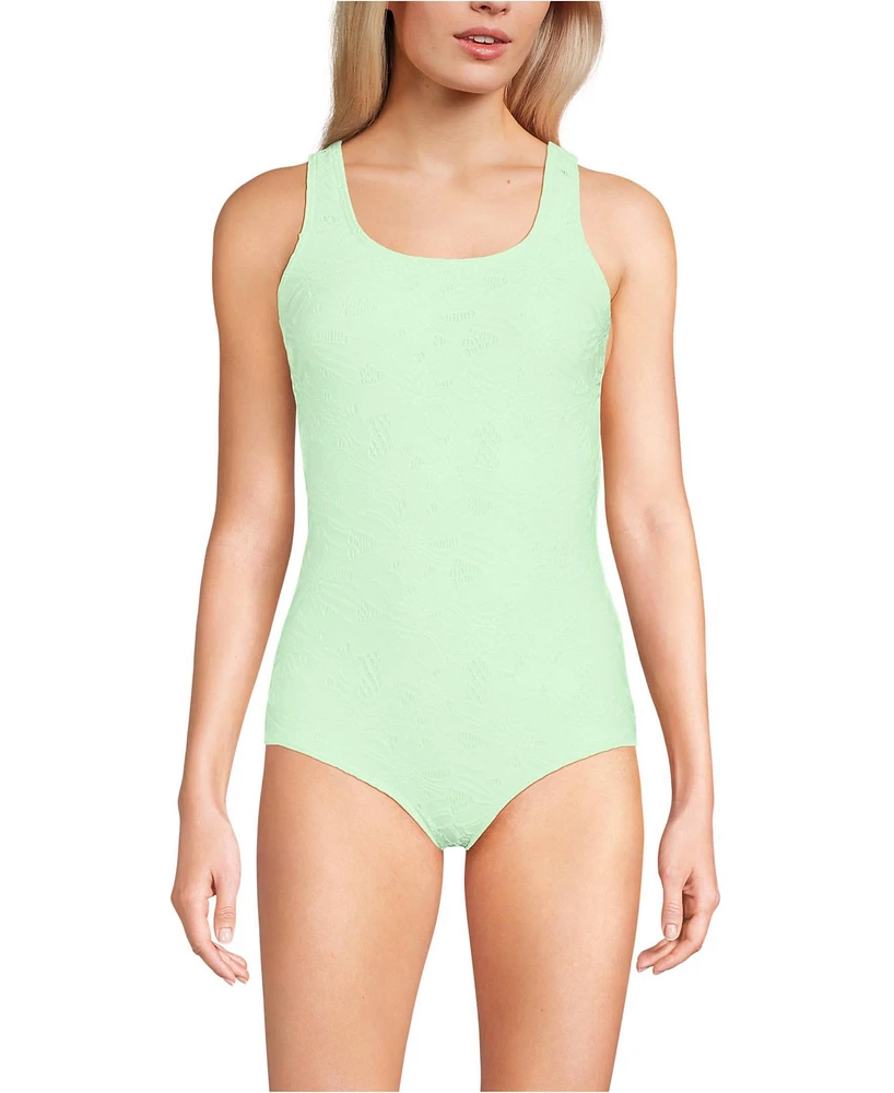 Lands' End Women's Long Tugless Low Leg Lace One Piece Swimsuit