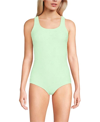 Lands' End Women's Long Tugless Low Leg Lace One Piece Swimsuit