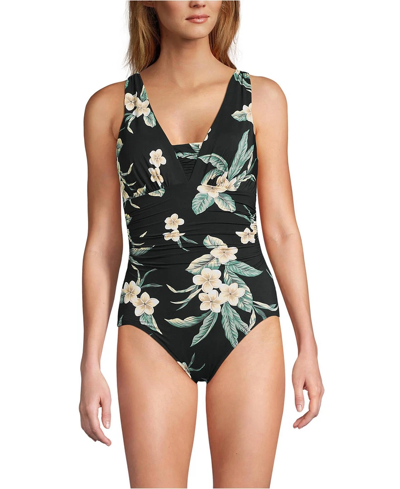Lands' End Women's Long Torso Slender Suit Grecian Low Leg One Piece Swimsuit