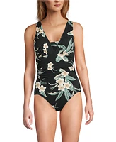 Lands' End Women's Long Torso Slender Suit Grecian Low Leg One Piece Swimsuit