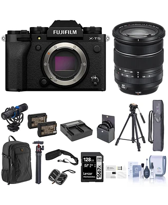 Fujifilm X-T5 Mirrorless Camera, Black with Xf 16-80mm f/4.0 R Ois Wr Lens, 128GB Sd Card, Backpack, 2x Battery, Dual Charger, Camera Strap, Aluminum