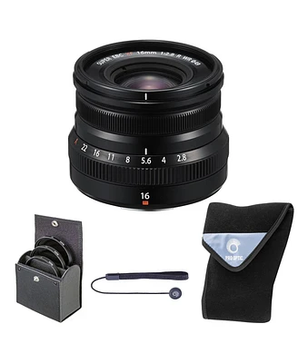 Fujifilm Xf 16mm f/2.8 R Wr Lens, Black, Bundle with 49mm Digital Essentials Filter Kit and 15x15" Lens Wrap
