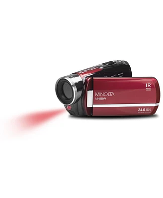 Minolta MN88NV Full Hd 24MP 3" Touchscreen Night Vision Camcorder, Red
