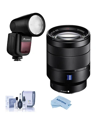 Sony Vario-Tessar T Fe 24-70mm f/4 Za Oss Lens for Sony E, Bundle with Flashpoint Zoom Li-on X R2 Ttl Flash, Cleaning Kit, Cleaning Cloth
