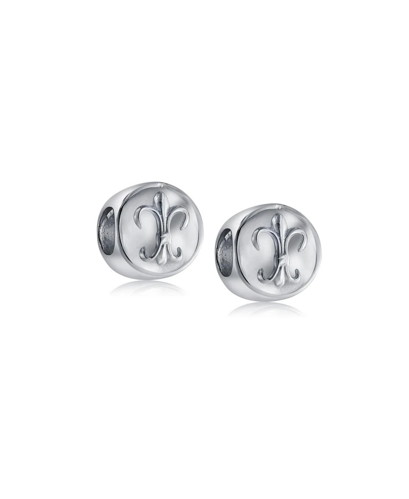 Bling Jewelry Set of 2 Symbolic Flower Ornate Fleur De Lis Charm Bead Sterling Silver