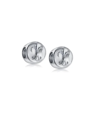 Bling Jewelry Set of 2 Symbolic Flower Ornate Fleur De Lis Charm Bead Sterling Silver