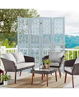 4-Panel Wooden Room Divider – Carved Cutout Design with Solid Wood Frame for Home or Office