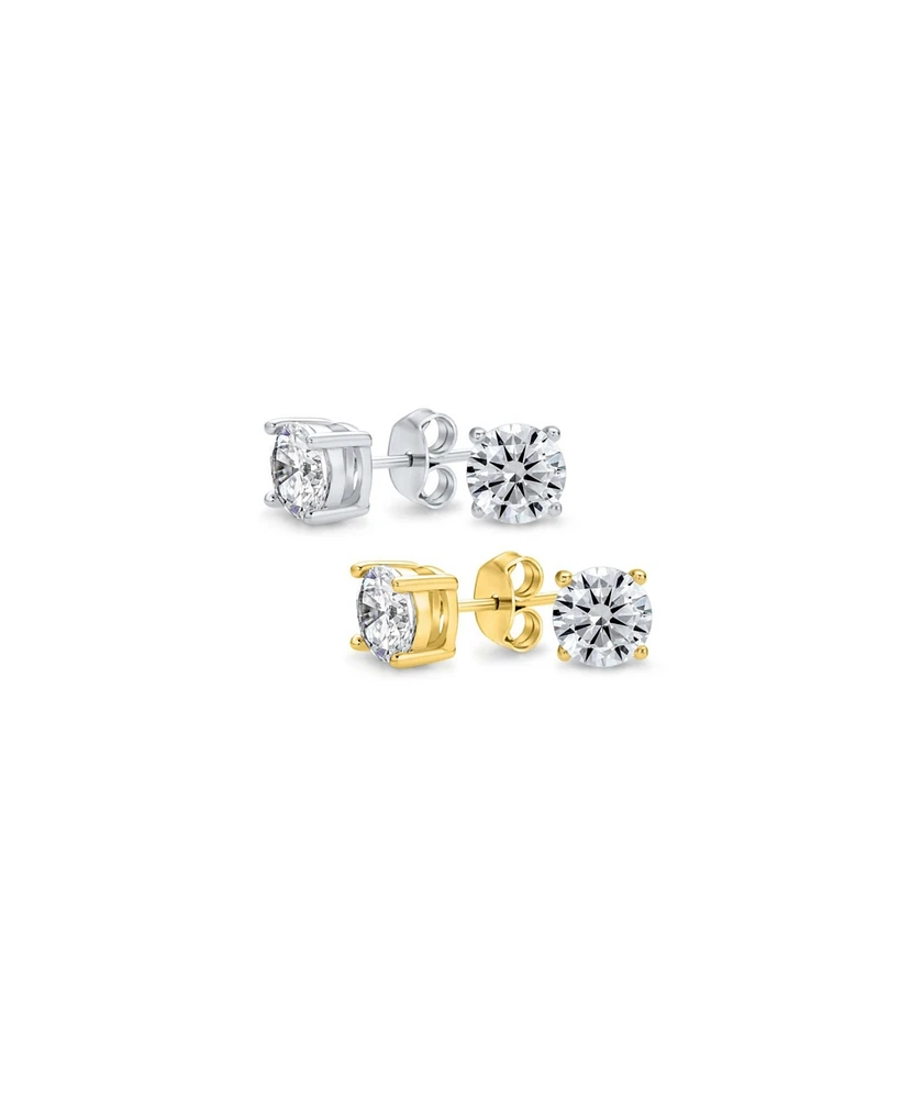 Bling Jewelry Set of 2 Round Solitaire Cz Stud Earrings Gold Plated Sterling Silver