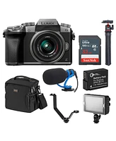 Panasonic Lumix Dmc-G7 Mirrorless Camera with Lumix G Vario 14-42mm Lens, Silver, Bundle with Tripod, Microphone, Triple Shoe V-Bracket, On Camera Led