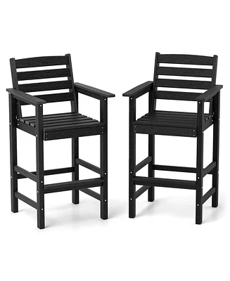 Patio Adirondack Bar Chairs Set of 2 with Wide Armrests & Footrest Backrest