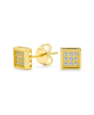 Bling Jewelry Geometric Hip Hop Square Cubic Zirconia Micro Pave Cz Stud Earrings Gold Plated .925 Sterling Silver