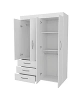 Laurens 4-Door Wardrobe with Drawers and Shelves, Multistorage, Spacious Design, White"