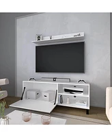 Bitter Springs Tv Stand 65" in melamine with Open Storage,pneumatic arms and 1 Door, White