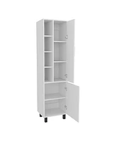 Pinal Linen Cabinet with Open Storage and 2 Doors, White