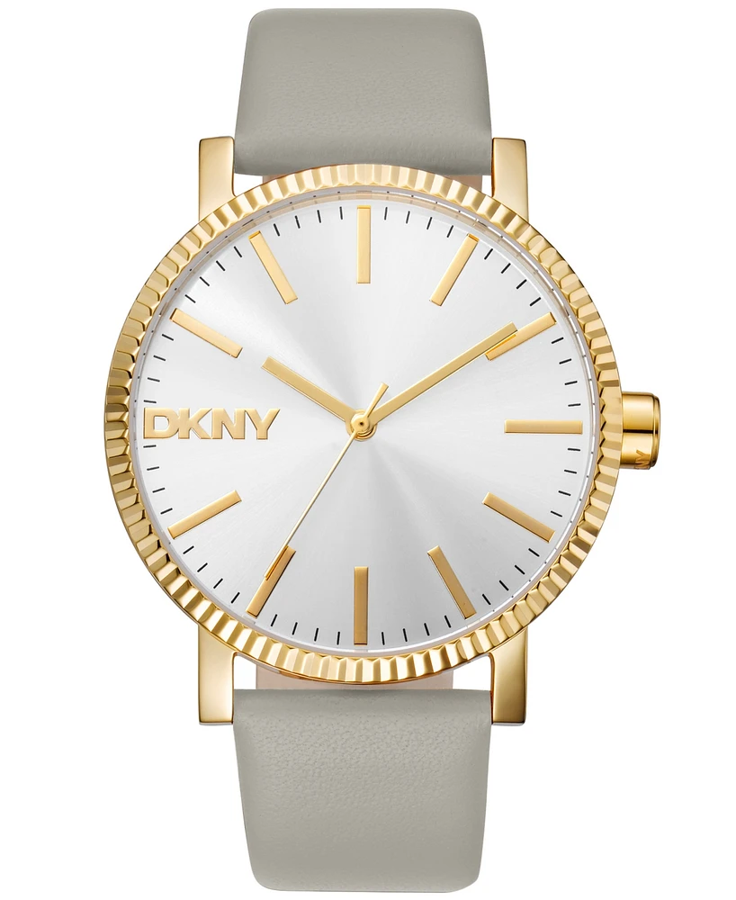 Dkny Women's Soho Maxi Brown Leather Strap Watch, 40mm