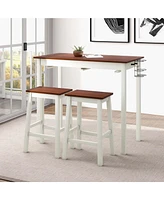 3-Piece Counter Height Bar Table Set with 2 Stools, 2 Wine Holders