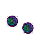 Bling Jewelry Set of 2 Round & Square Black Mystic Rainbow Cz Stud Earrings Sterling Silver